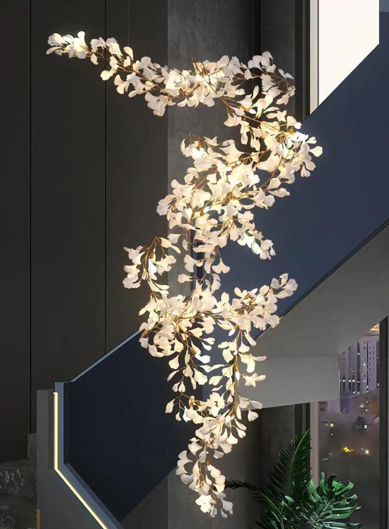 Modern Porcelain Ginkgo Branch Chandelier - 98.5"LBlushlighting