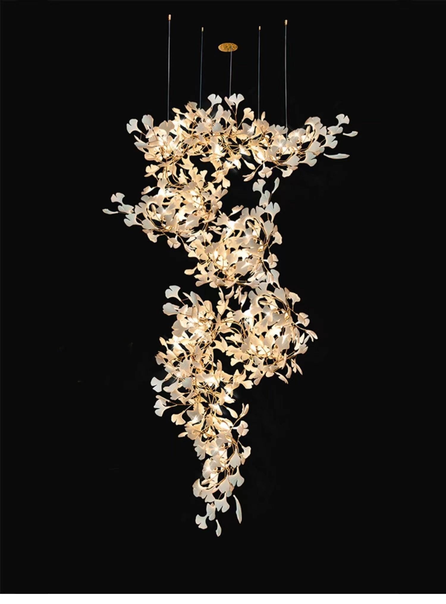 Modern Porcelain Ginkgo Branch Chandelier - 98.5"LBlushlighting