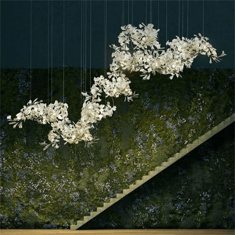 Modern Porcelain Ginkgo Branch Chandelier - 98.5"LBlushlighting