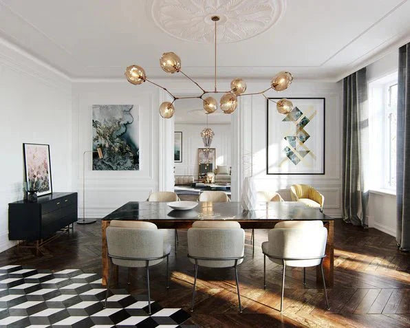 Modern Sputnik Smoky Gray/Amber Glass Branch Chandelier for Kitchen Island/Dining Room - 8 Globes/W89.76"*D33.07"*H22.8"Brass Finish/Clear GlassWarm meetlighting