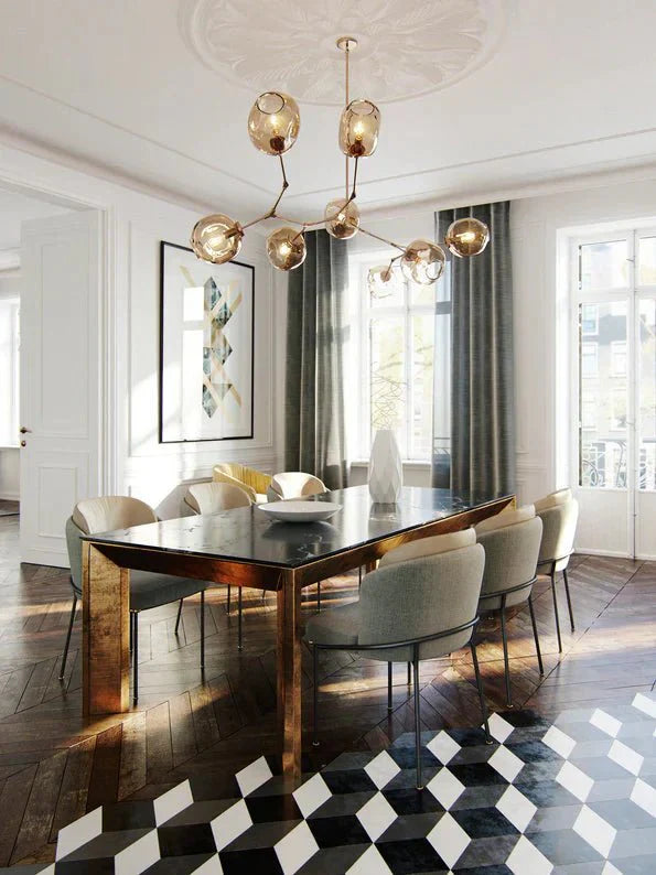 Modern Sputnik Smoky Gray/Amber Glass Branch Chandelier for Kitchen Island/Dining Room - 8 Globes/W89.76"*D33.07"*H22.8"Brass Finish/Clear GlassWarm meetlighting