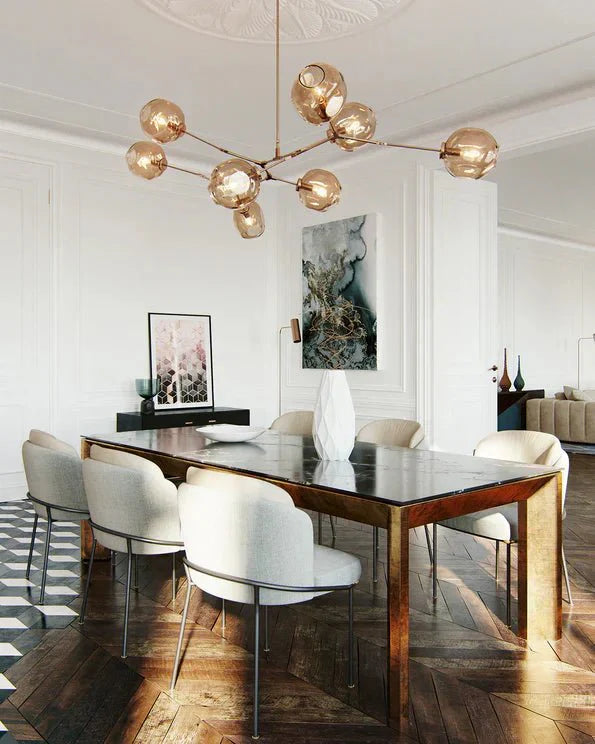 Modern Sputnik Smoky Gray/Amber Glass Branch Chandelier for Kitchen Island/Dining Room - 8 Globes/W89.76"*D33.07"*H22.8"Brass Finish/Clear GlassWarm meetlighting