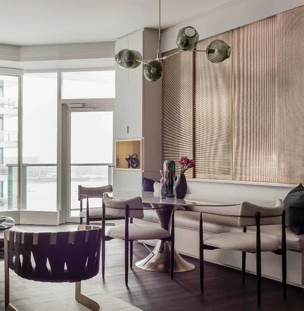 Modern Sputnik Smoky Gray/Amber Glass Branch Chandelier for Kitchen Island/Dining Room - 5 Globes/W64.2"*D20.86"*H20.87"Brass Finish/Clear GlassWarm meetlighting