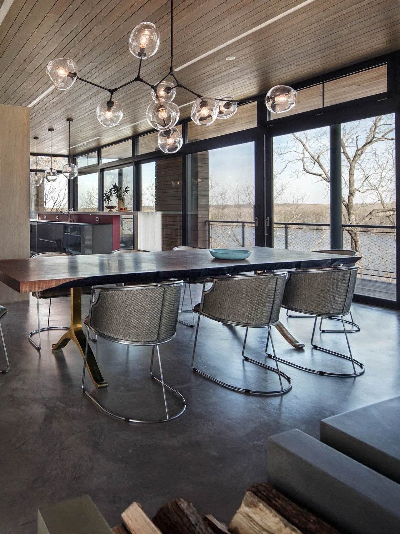 Modern Sputnik Smoky Gray/Amber Glass Branch Chandelier for Kitchen Island/Dining Room - 5 Globes/W64.2"*D20.86"*H20.87"Brass Finish/Clear GlassWarm meetlighting