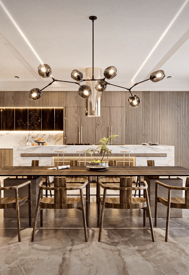 Modern Sputnik Smoky Gray/Amber Glass Branch Chandelier for Kitchen Island/Dining Room - 5 Globes/W64.2"*D20.86"*H20.87"Brass Finish/Clear GlassWarm meetlighting