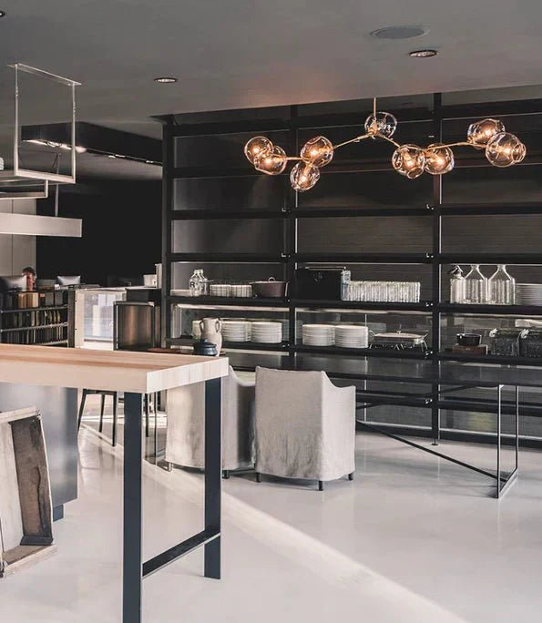 Modern Sputnik Smoky Gray/Amber Glass Branch Chandelier for Kitchen Island/Dining Room - 9 Globes/W79.9"*25.2"*H20.87"Brass Finish/Clear GlassWarm meetlighting