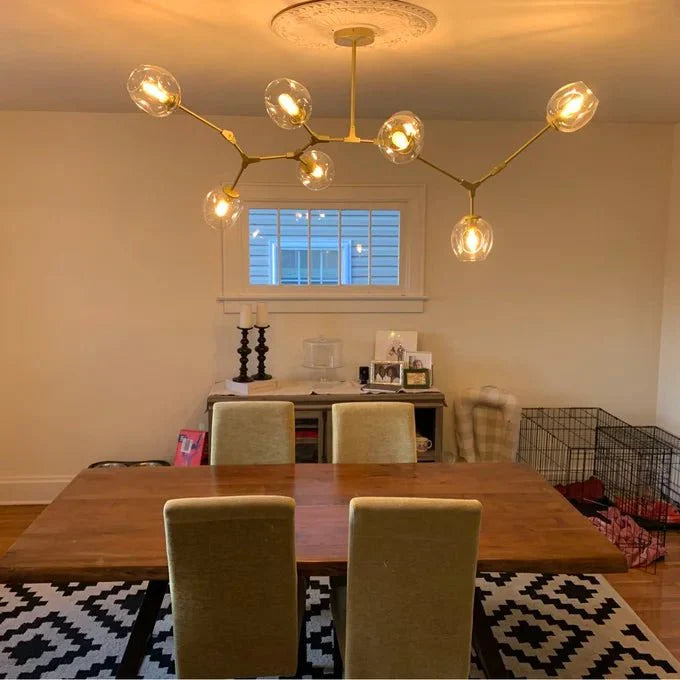 Modern Sputnik Smoky Gray/Amber Glass Branch Chandelier for Kitchen Island/Dining Room - 7 Globes/W79.9"*D29"*H22"Brass Finish/Clear GlassWarm meetlighting