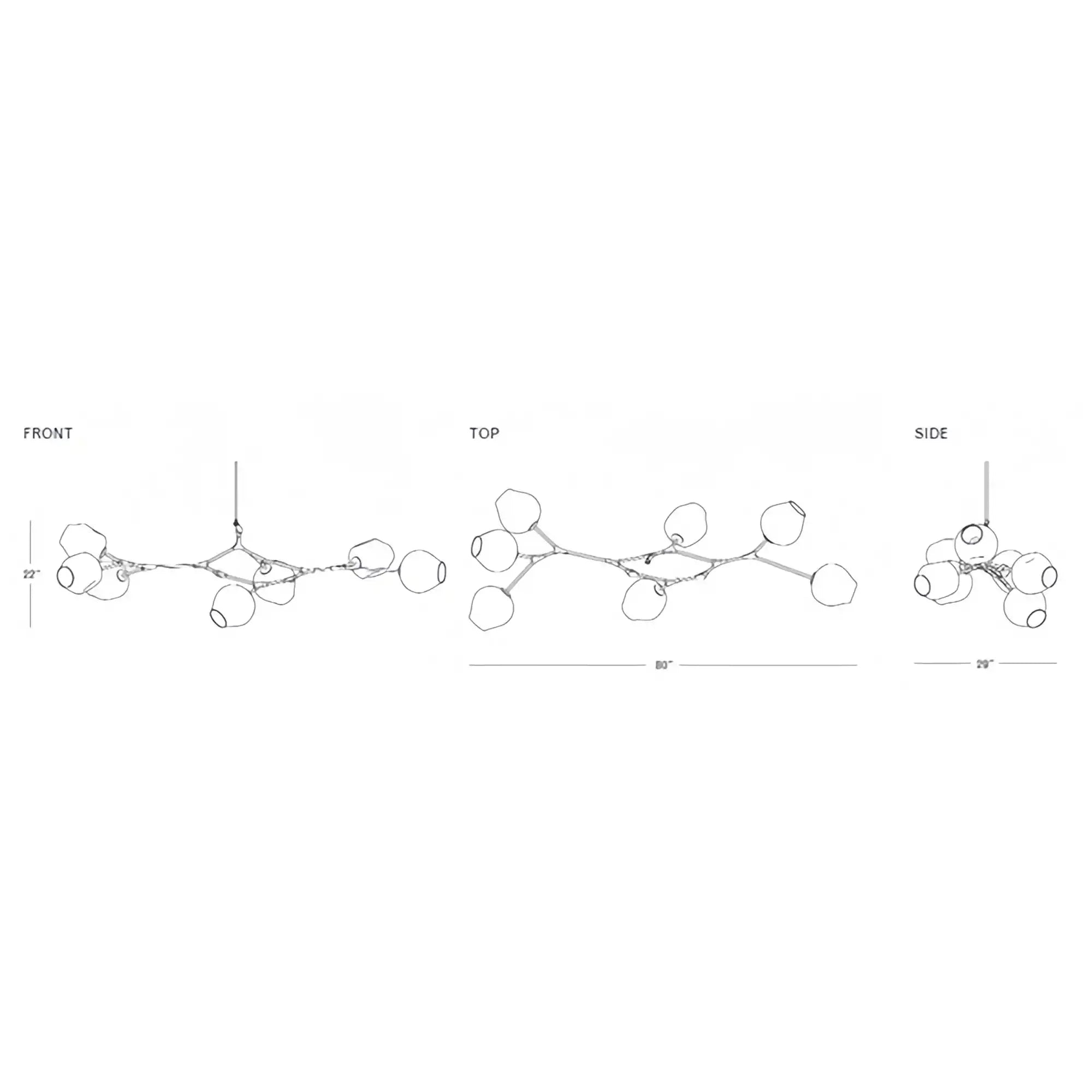 Modern Sputnik Smoky Gray/Amber Glass Branch Chandelier for Kitchen Island/Dining Room - 9 Globes/W79.9"*25.2"*H20.87"Brass Finish/Clear GlassWarm meetlighting