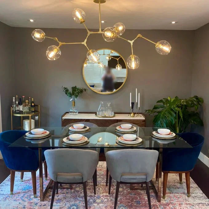 Modern Sputnik Smoky Gray/Amber Glass Branch Chandelier for Kitchen Island/Dining Room - 8 Globes/W89.76"*D33.07"*H22.8"Brass Finish/Clear GlassWarm meetlighting