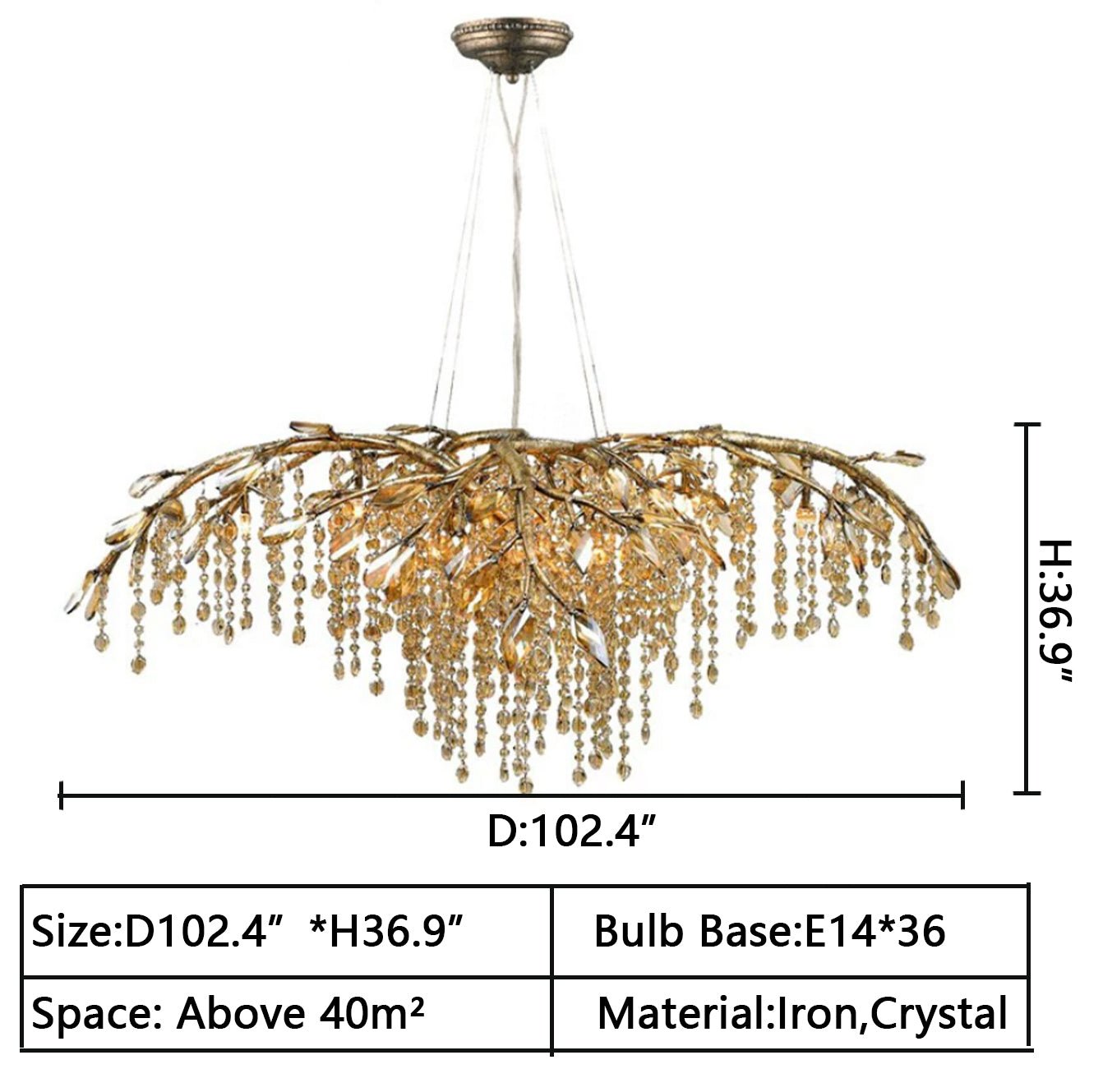 New Luxury Branch Crystal Pendant Chandelier Designer Creative Art Dining Room/Living Room Light Fixture - L26.8"*W29.52"*H14.2"GoldWarm LightBlushlighting