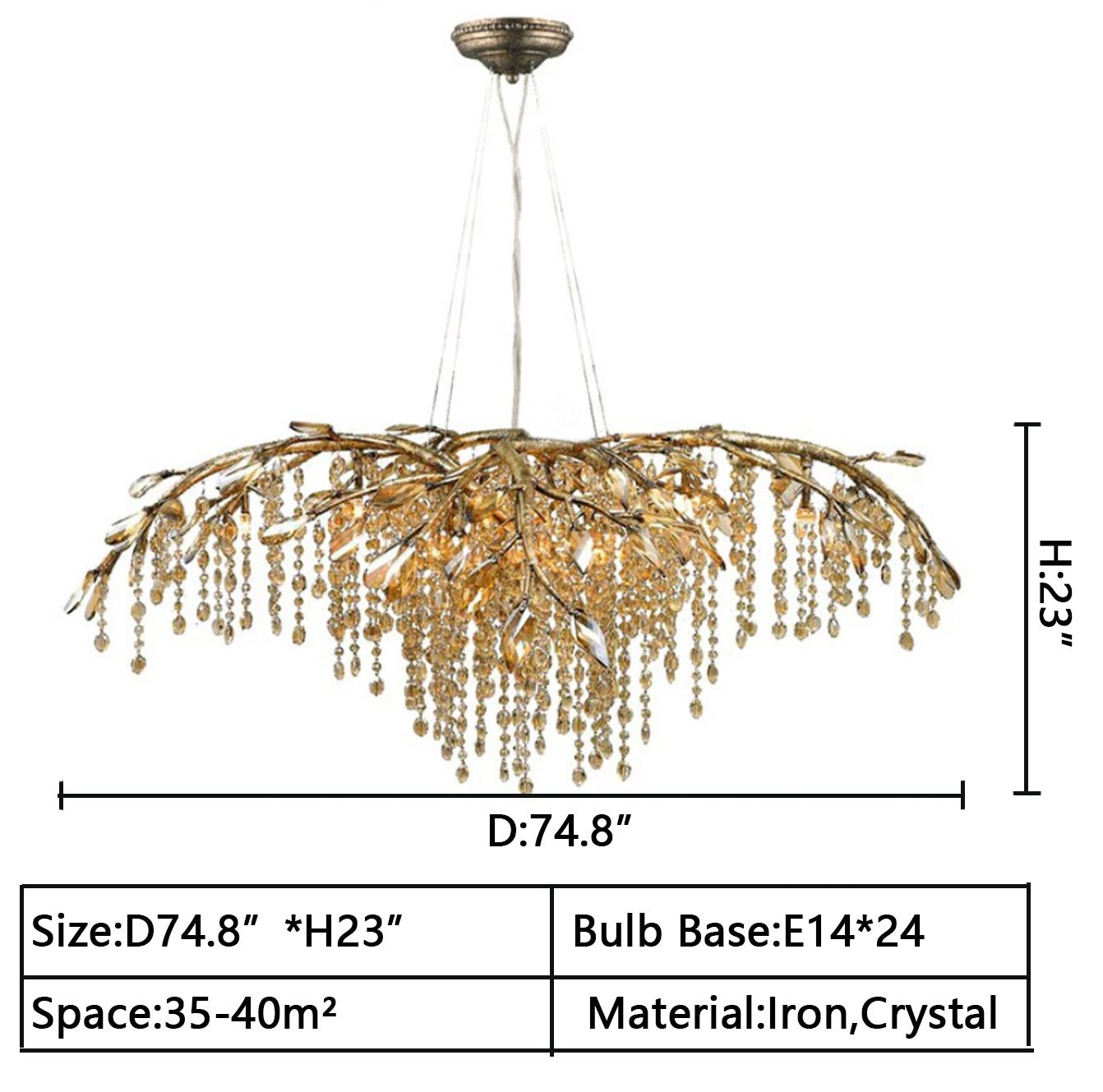 New Luxury Branch Crystal Pendant Chandelier Designer Creative Art Dining Room/Living Room Light Fixture - L26.8"*W29.52"*H14.2"GoldWarm LightBlushlighting