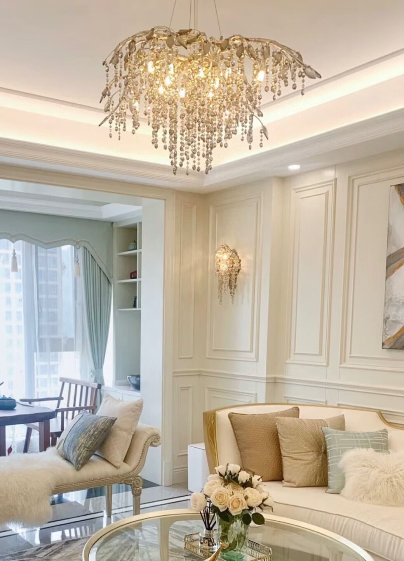 New Luxury Branch Crystal Pendant Chandelier Designer Creative Art Dining Room/Living Room Light Fixture - L26.8"*W29.52"*H14.2"GoldWarm Lightmeetlighting