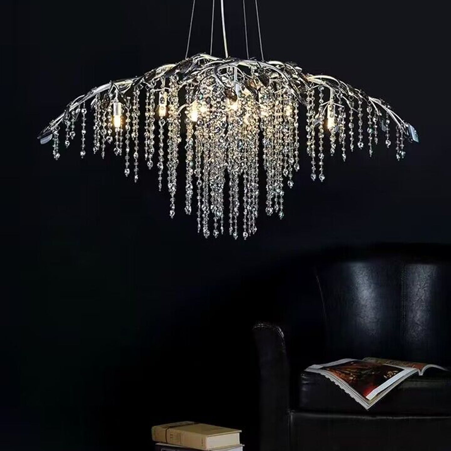 New Luxury Branch Crystal Pendant Chandelier Designer Creative Art Dining Room/Living Room Light Fixture - L26.8"*W29.52"*H14.2"ChromeWarm 