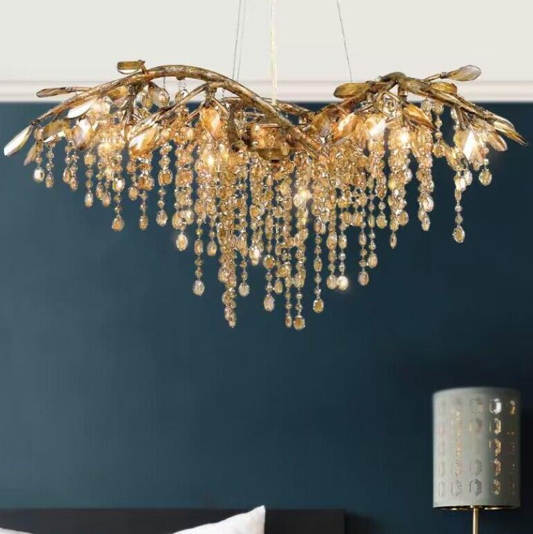 New Luxury Branch Crystal Pendant Chandelier Designer Creative Art Dining Room/Living Room Light Fixture - L74.8"*W29.52"*H23.0"GoldWarm