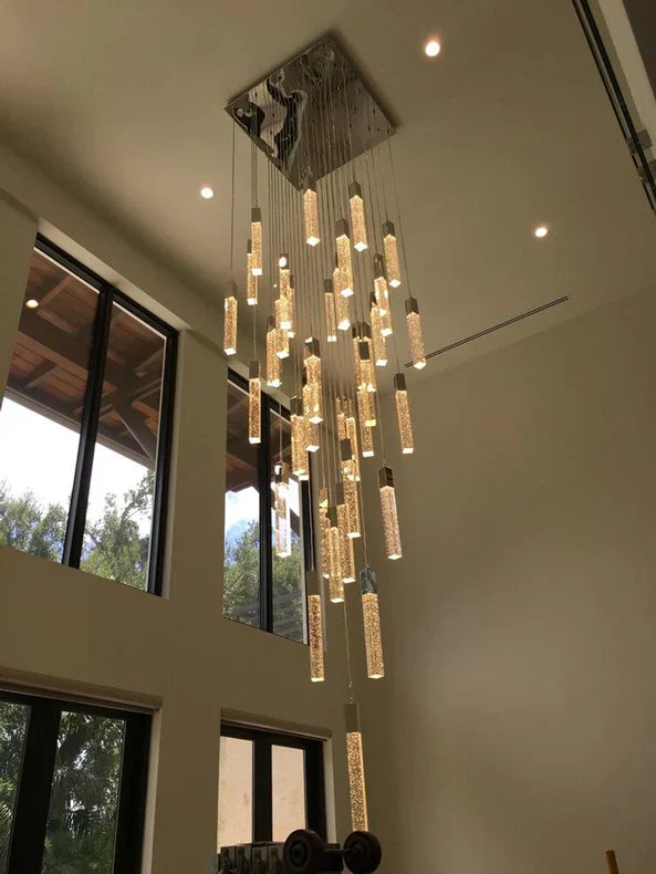 Modern Glacier Bubble Crystsal Sticks Chandelier in Gold/Chrome/Black Finish for Staircase/Foyer-MEET LIGHTING
