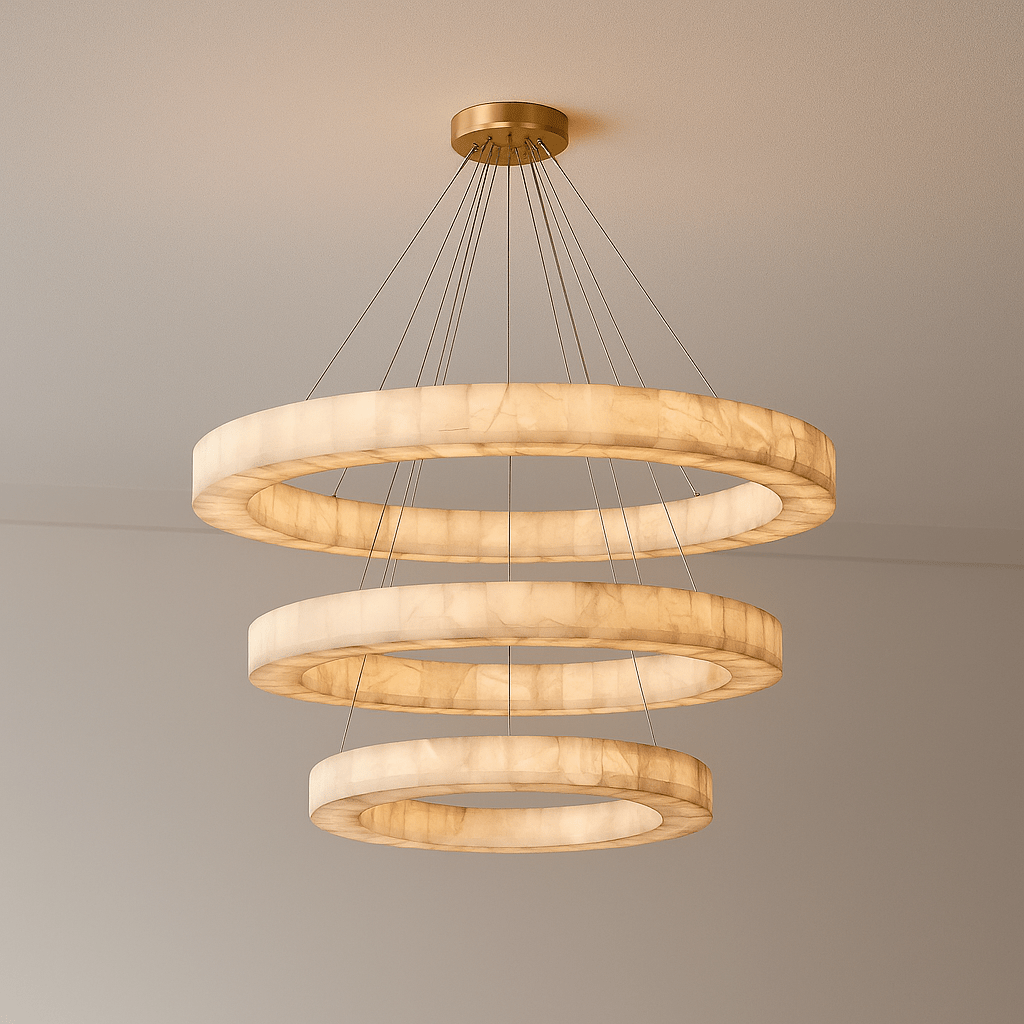 OLYRA 3 - TIER ROUND ALABASTER CHANDELIER 39" 47" 59"D - 100cm / 60cm | 39.4" / 23.6"GoldWarm whiteBlushlighting