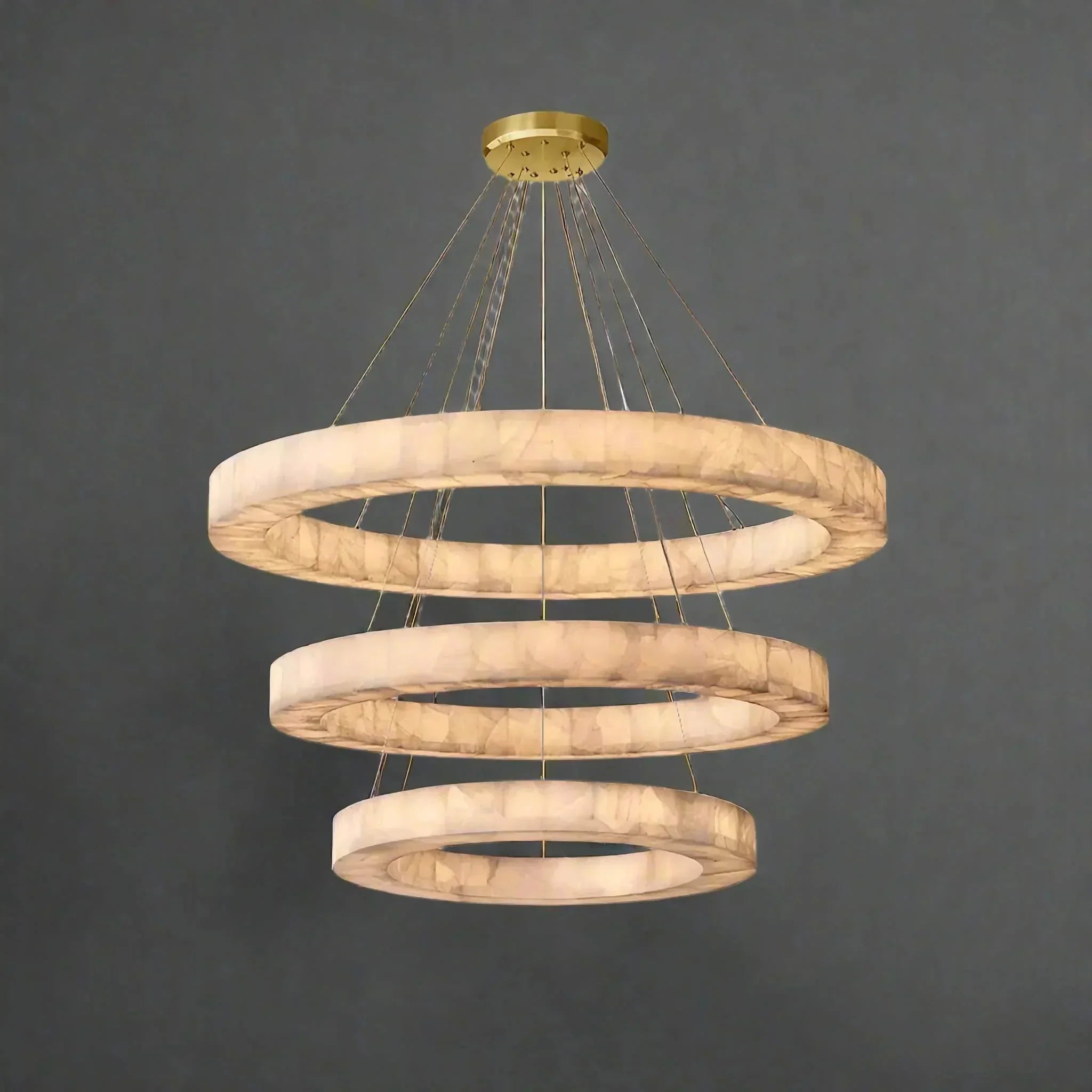 OLYRA 3 - TIER ROUND ALABASTER CHANDELIER 39" 47" 59"D - 100cm / 60cm | 39.4" / 23.6"BlackWarm whiteBlushlighting