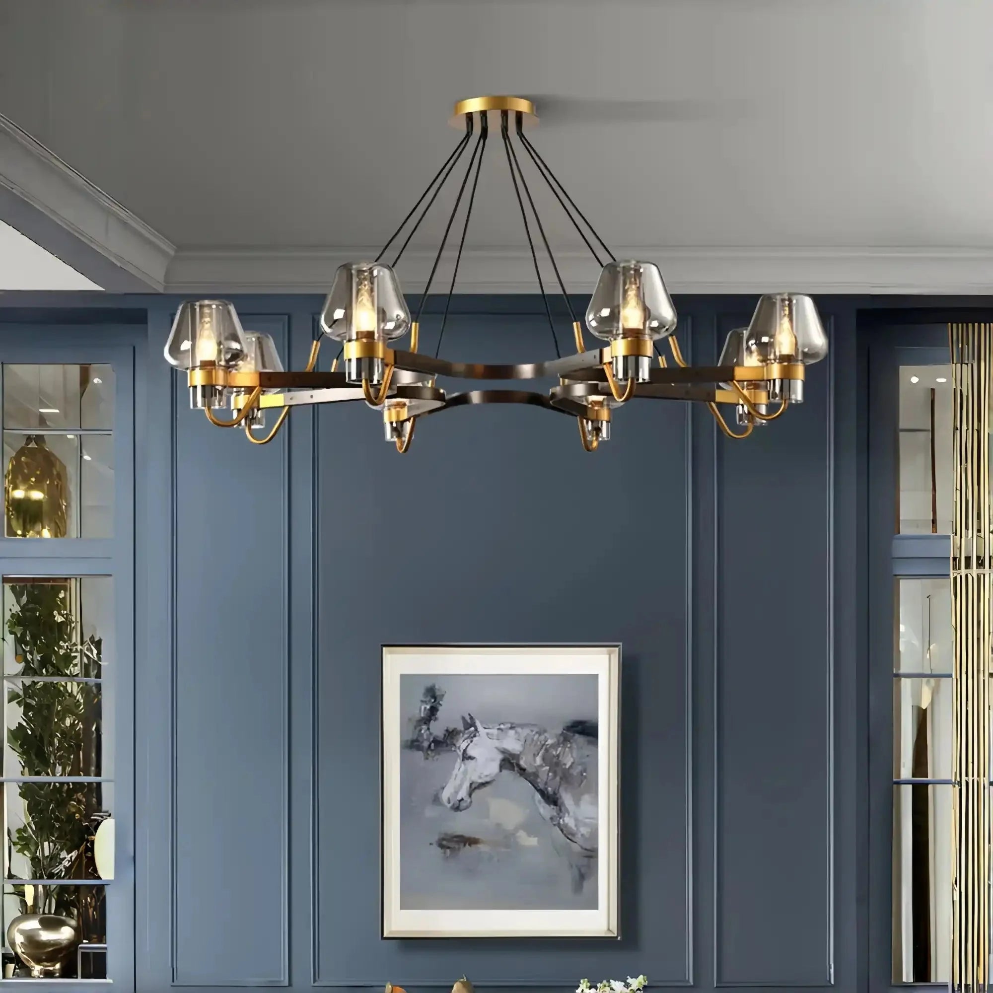 Post - modern Light Luxury Full Brass Chandelier for Living Room/Bedroom - 8 Lights: D39.4"*H8.7"ClearWarm LightBlushlighting