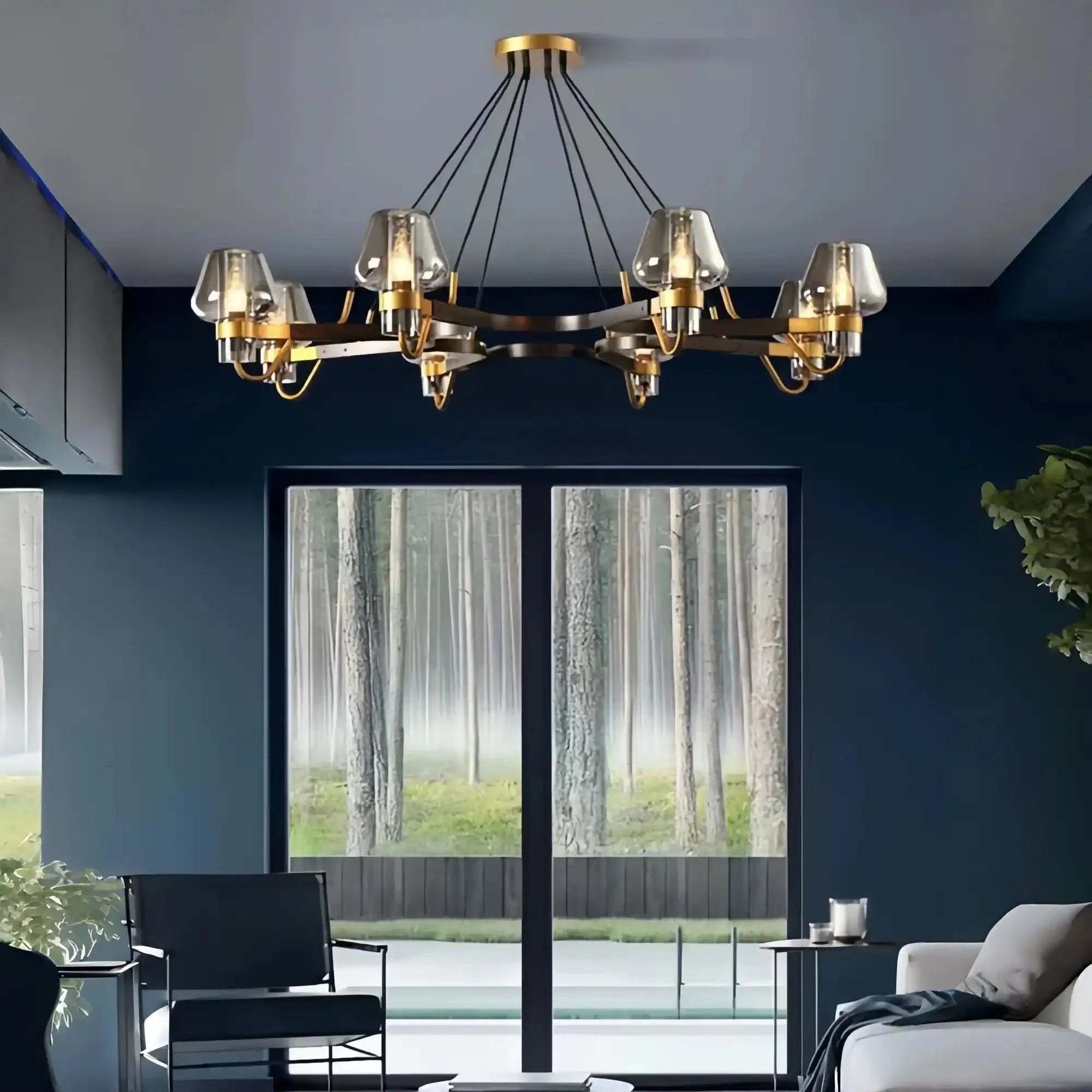 Post - modern Light Luxury Full Brass Chandelier for Living Room/Bedroom - 8 Lights: D39.4"*H8.7"Smoky GreyWarm LightBlushlighting
