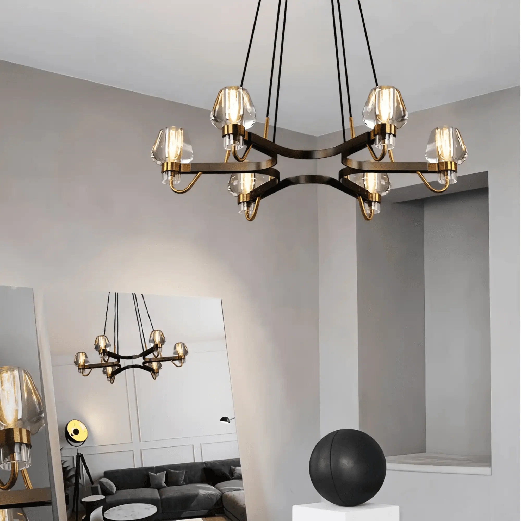 Post - modern Light Luxury Full Brass Chandelier for Living Room/Bedroom - 6 Lights: D35.8"*H8.7"/15kgSmoky GreyWarm LightBlushlighting
