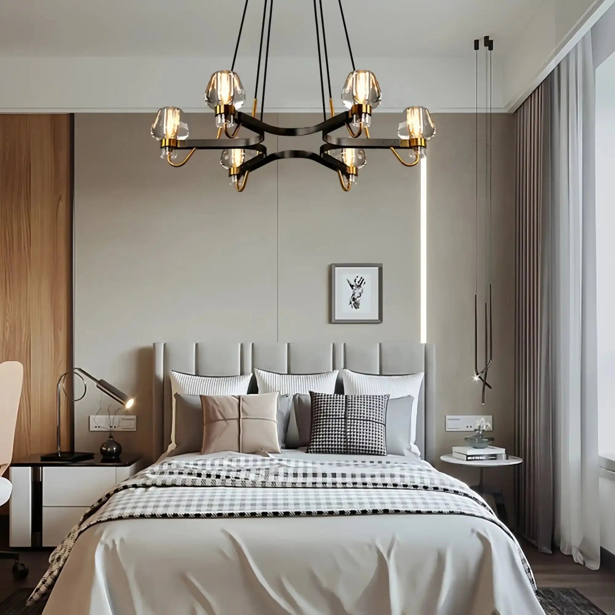 Post - modern Light Luxury Full Brass Chandelier for Living Room/Bedroom - 6 Lights: D35.8"*H8.7"/15kgClearWarm LightBlushlighting