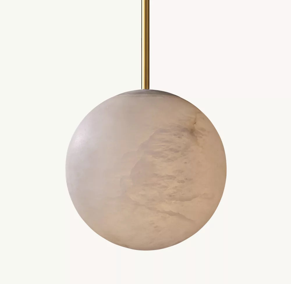 Hand-Carved Alabaster Globe Pendant