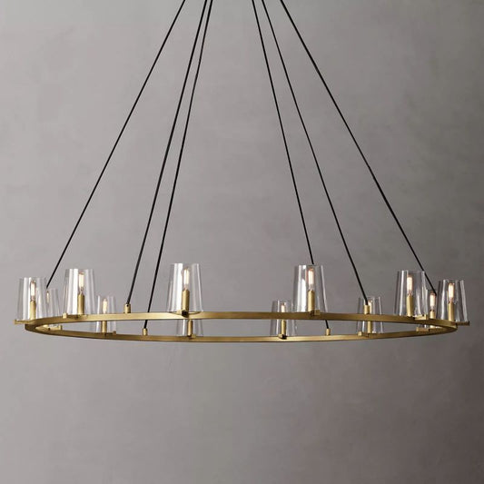 Kuseau Glass Round Chandelier 60" chandeliers for dining room,chandeliers for stairways,chandeliers for foyer,chandeliers for bedrooms,chandeliers for kitchen,chandeliers for living room Rbrights Lacquered Burnished Brass  