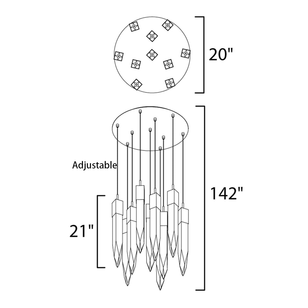 Modern Light Luxury Round/Rectangle Floating Glacier Crystal Chandelier in Black Finish for Kitchen Island/ Staircase/Living Room-MEET LIGHTING