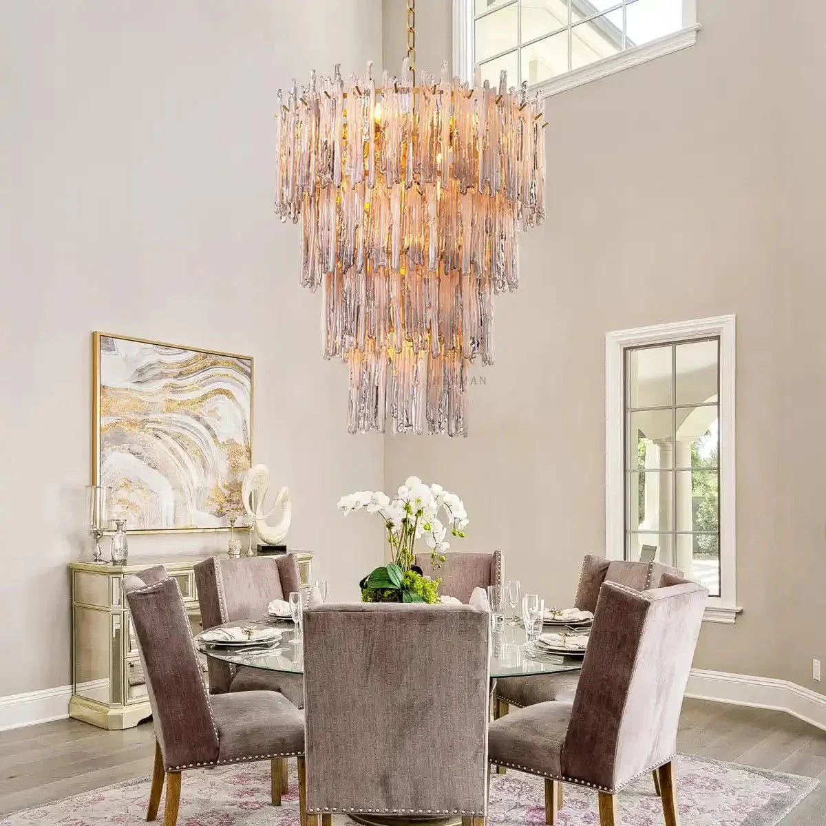 Saint Roch Modern Glass Chandelier Brass & Glass - Large Meet Lighting