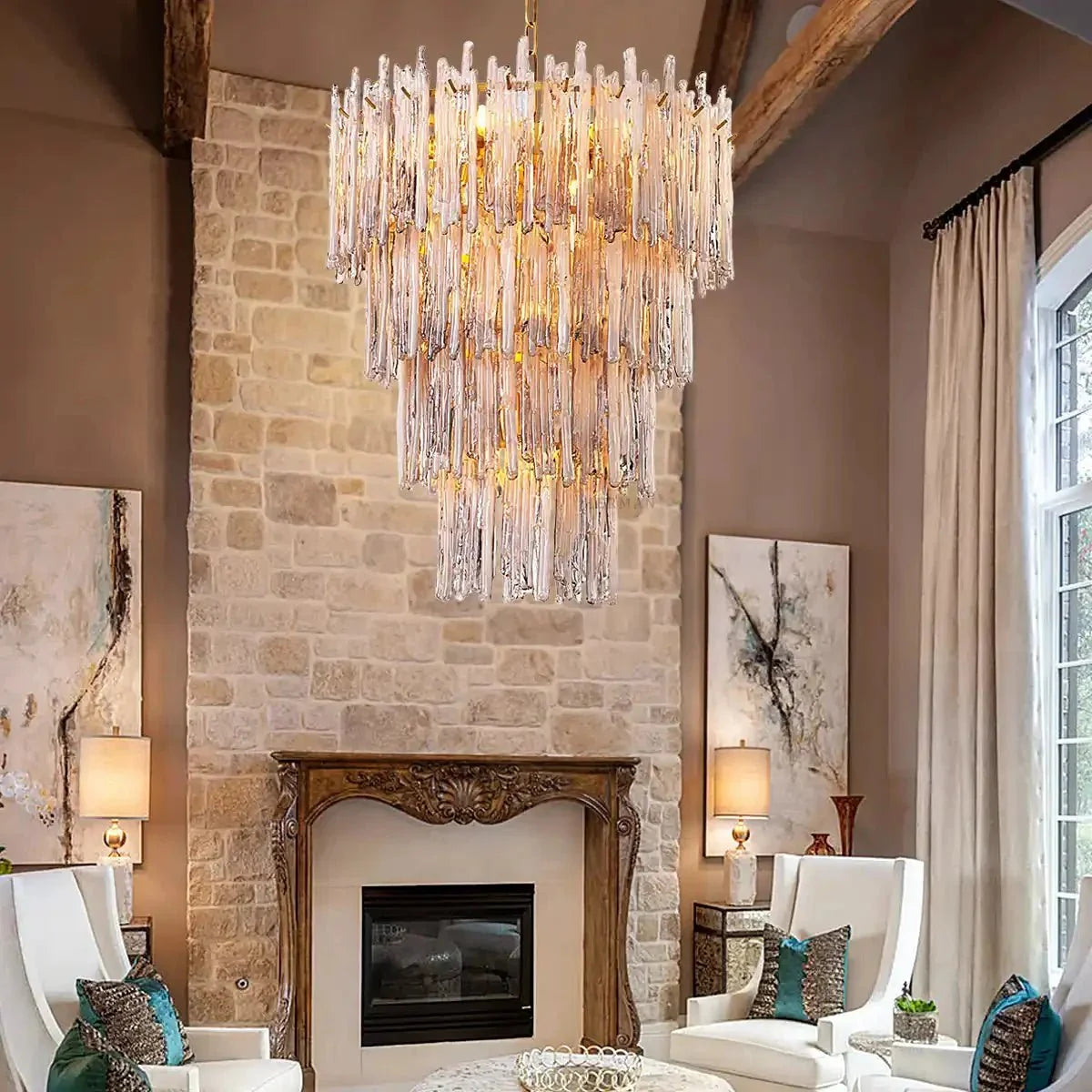Saint Roch Modern Glass Chandelier Brass & Glass - Large Meet Lighting