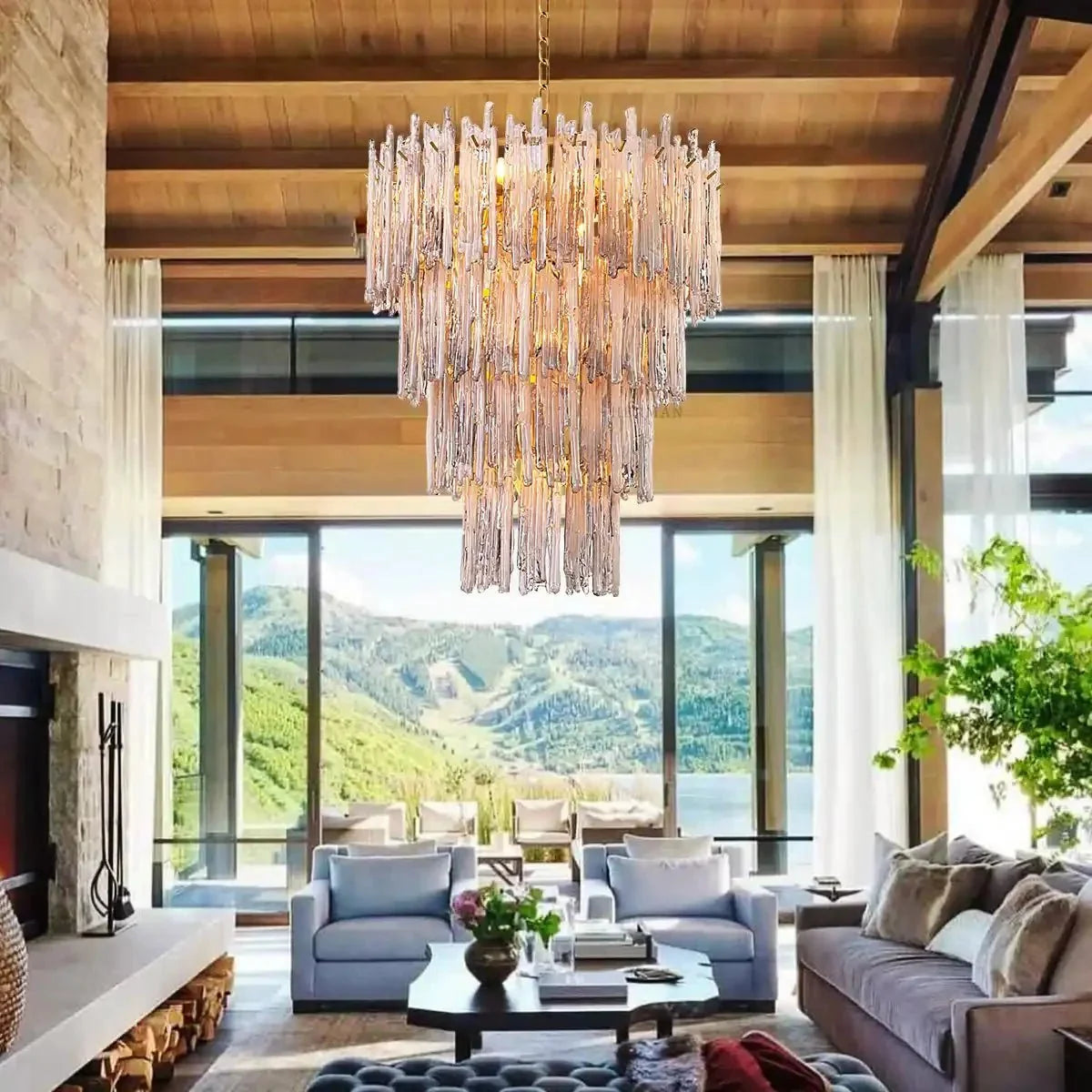 Saint Roch Modern Glass Chandelier Brass & Glass - Large Meet Lighting