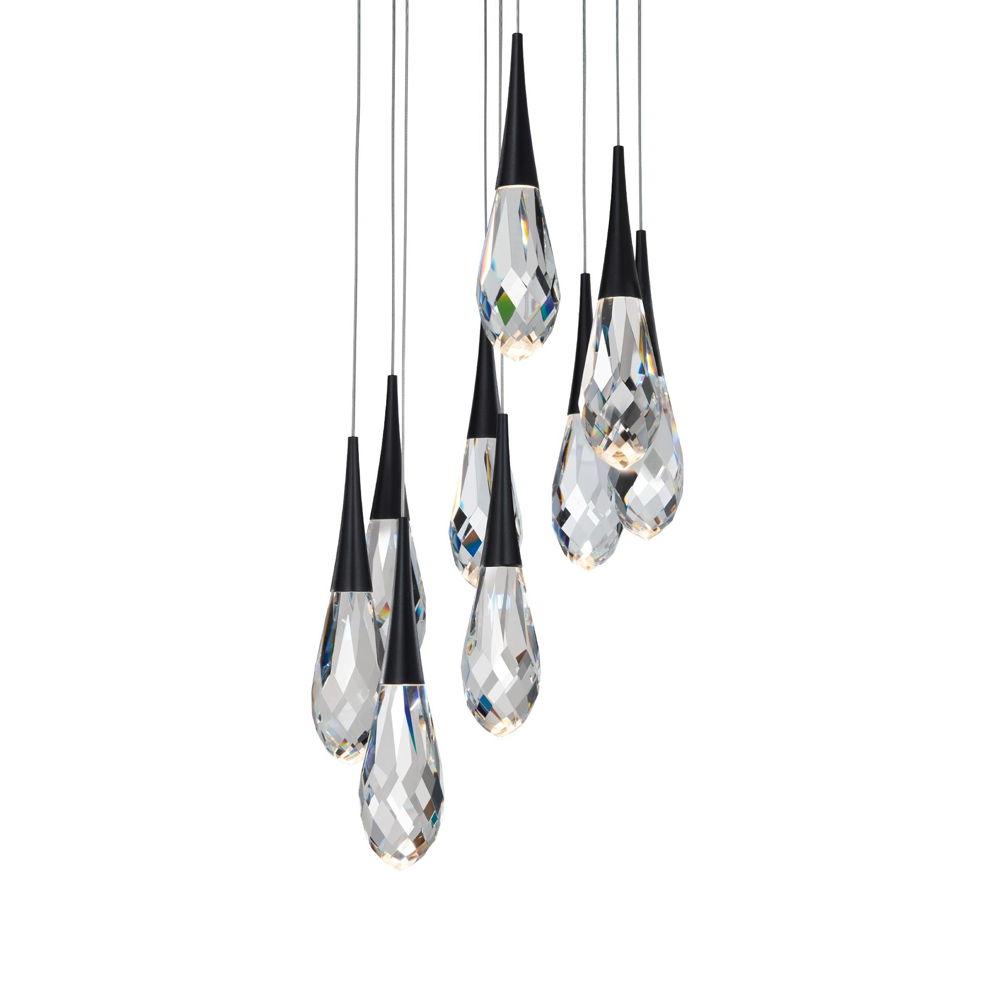 Hibiscus LED Multi Light Pendant Light in Black (9-Light).
