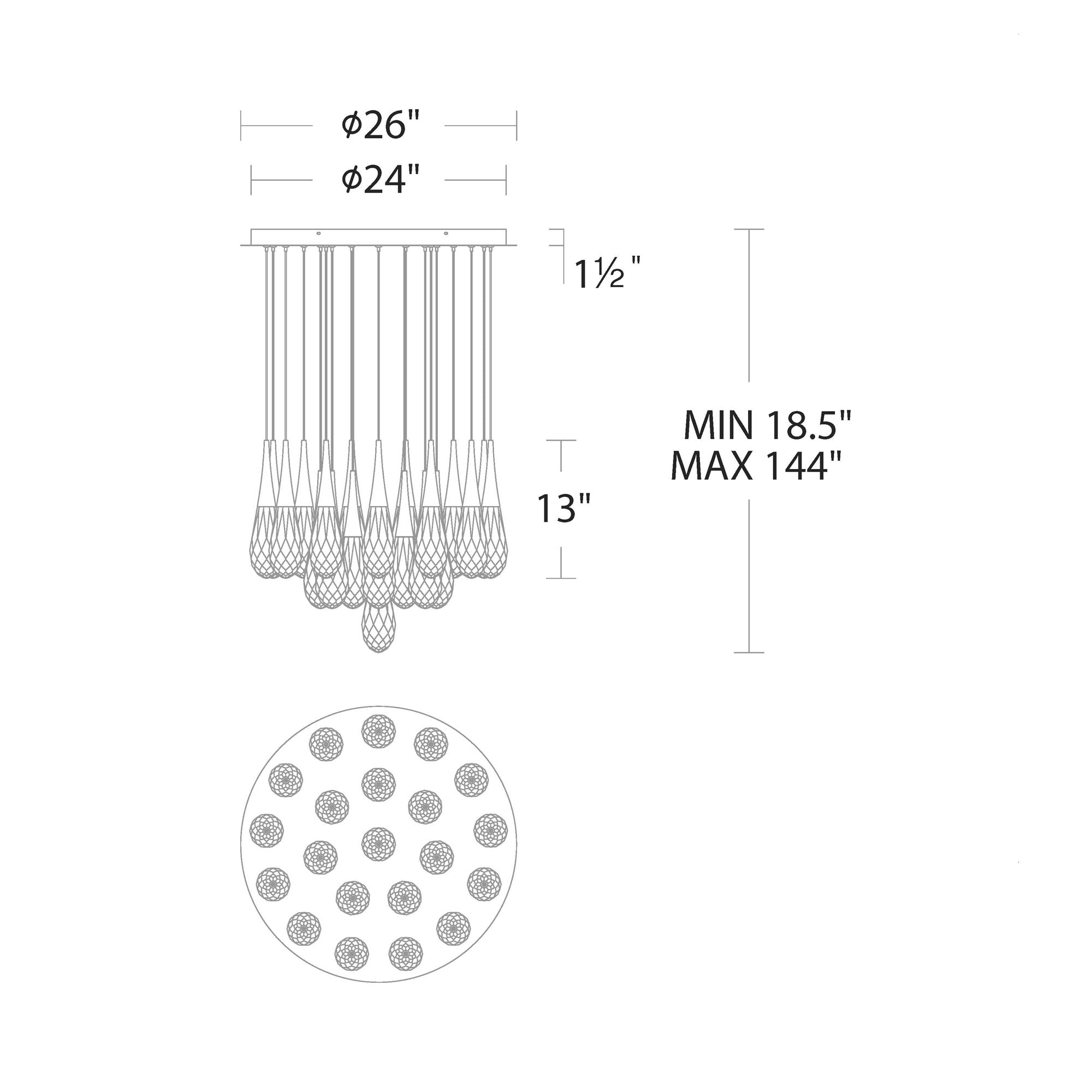 Hibiscus LED Multi Light Pendant Light - line drawing.