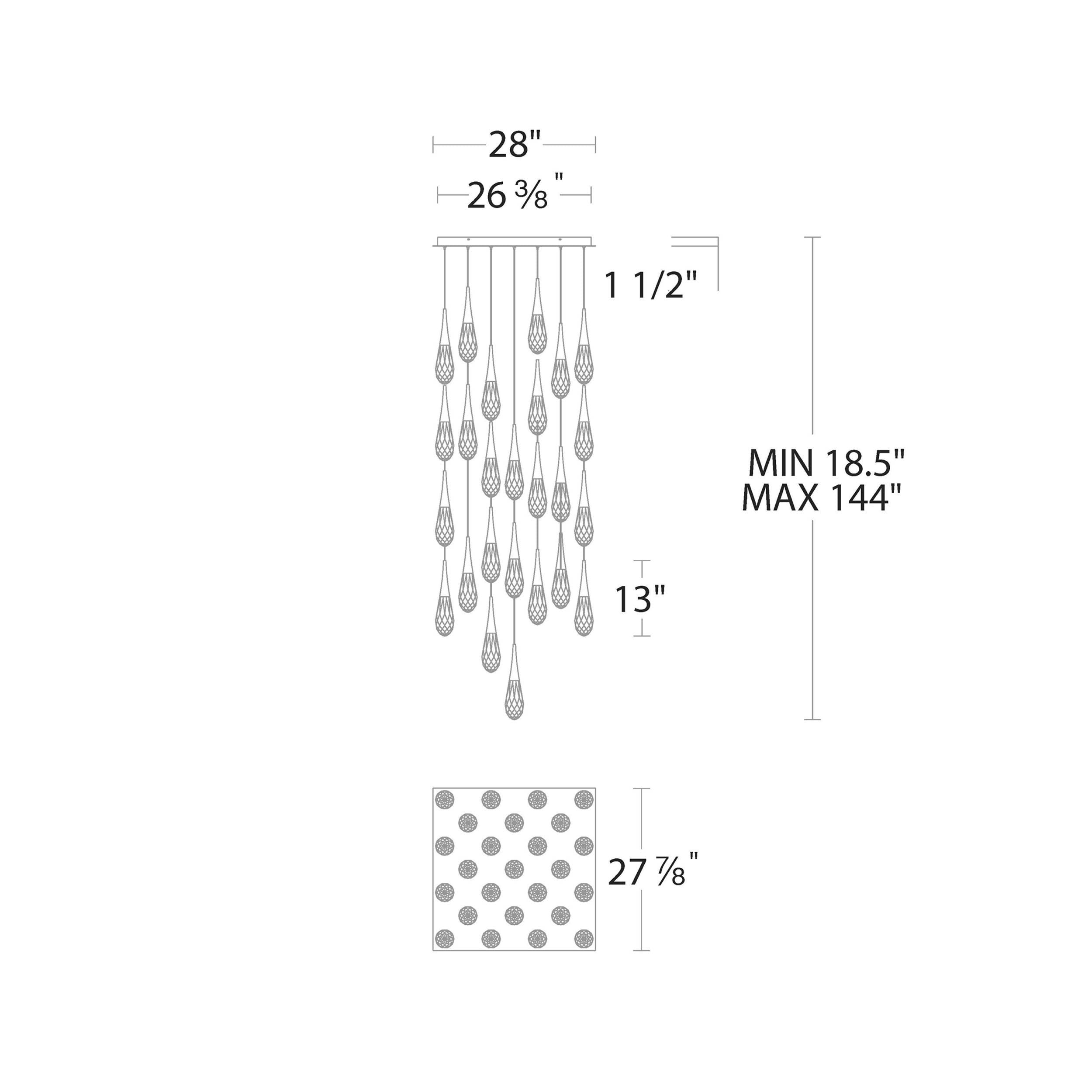 Hibiscus Square LED Multi Pendant Light - line drawing.