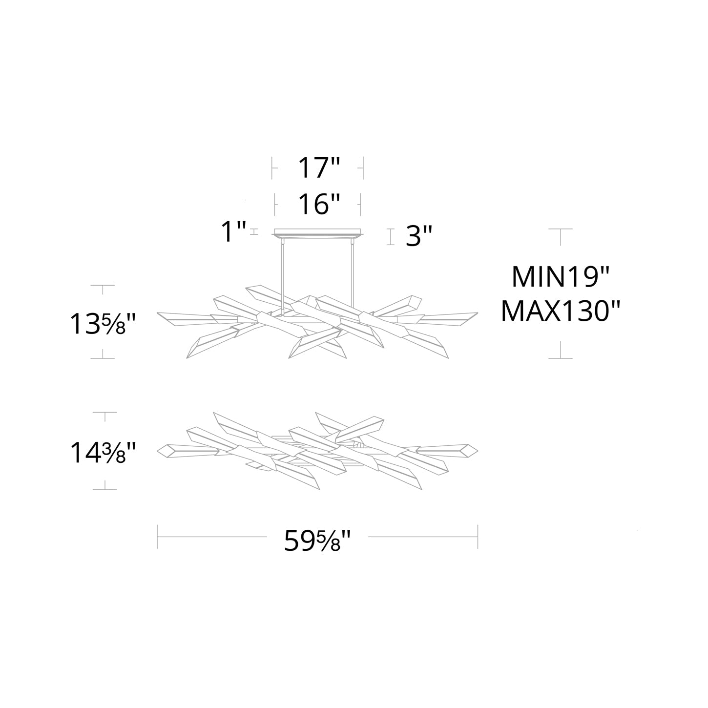 Solitude Linear LED Pendant Light - line drawing.