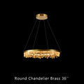 36 Inch Round Modern Chandelier Brass & Clear Geode Quartz Crystal Hanging Light