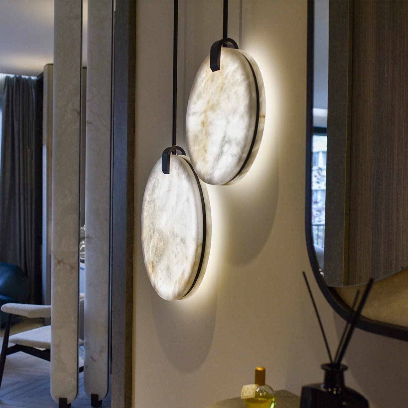Soho Real Alabaster Disc Pendant Light, Pendant Lamp For Hallway, Staircase - D 21.3''Blushlighting