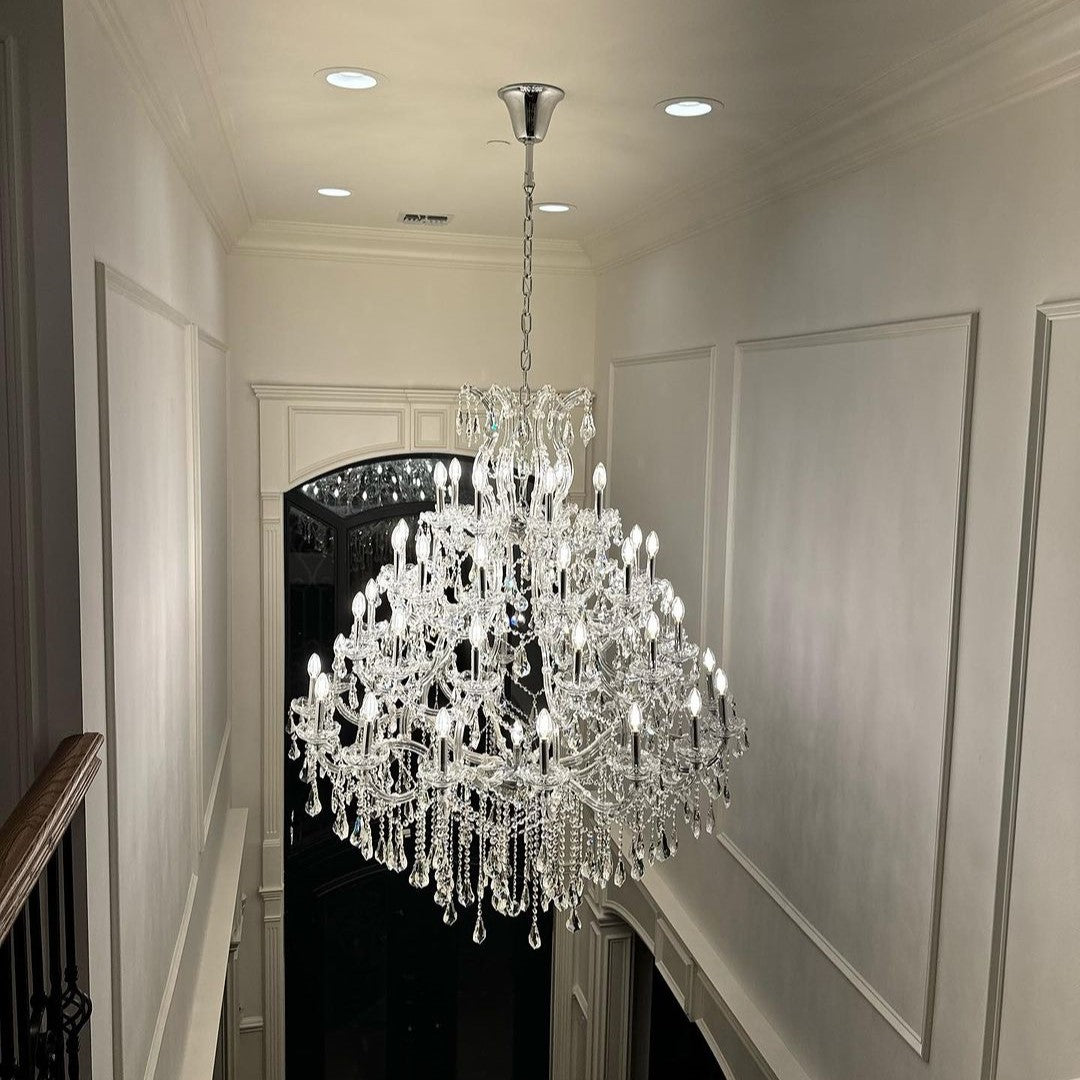 Oversized European Chrome Classic Candle Branch Crystal Chandelier for 2-Story/Duplex Buildings-MEET LIGHTING