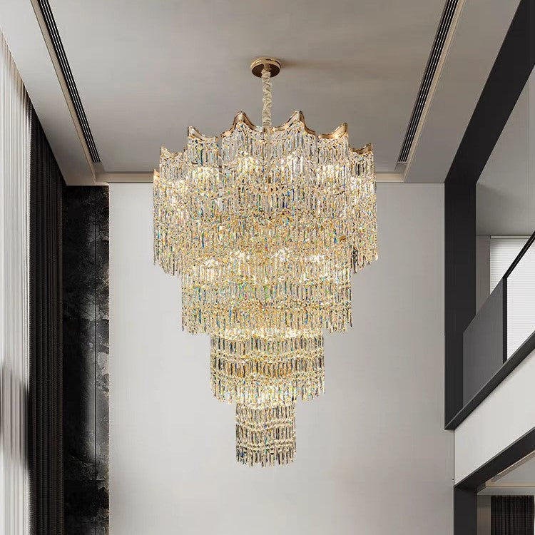 Extra Large Luxury Multi-tiered Crystal Chandelier in Gold Finish for Foyer/Staircase-MEET LIGHTING