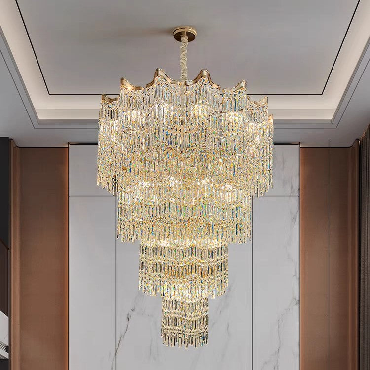 Extra Large Luxury Multi-tiered Crystal Chandelier in Gold Finish for Foyer/Staircase-MEET LIGHTING