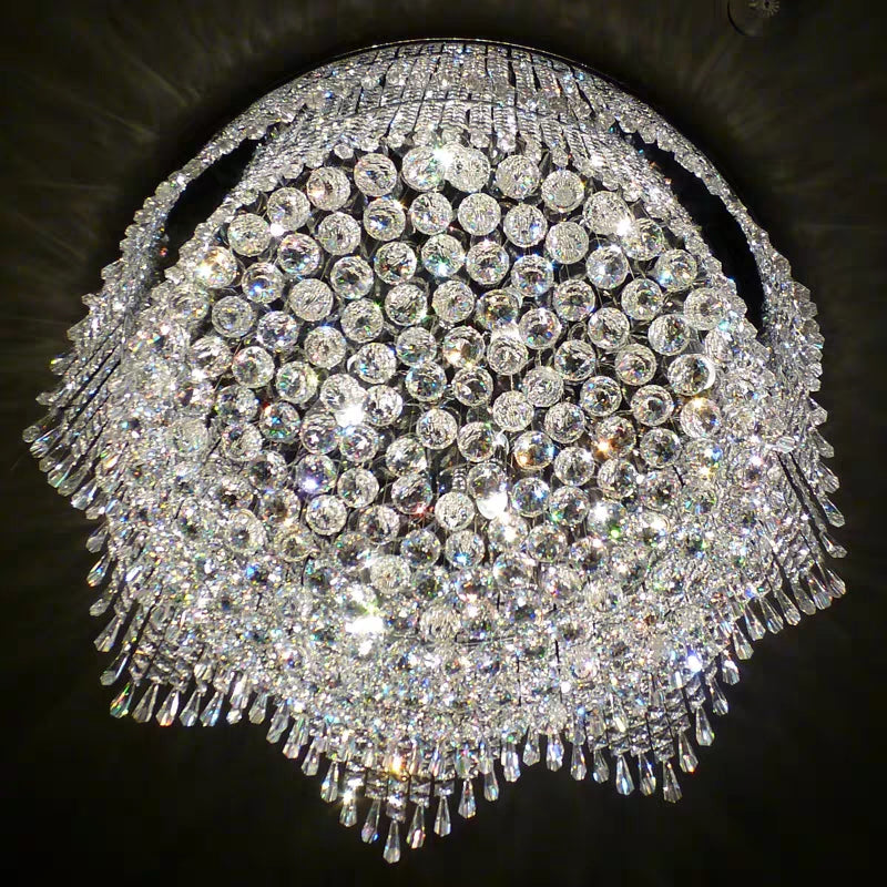 Minimalist Light Luxury Flush Mount Round Crystal Chandelier-MEET LIGHTING
