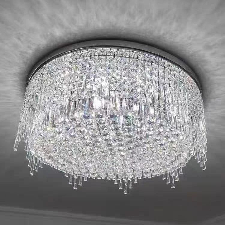 Minimalist Light Luxury Flush Mount Round Crystal Chandelier-MEET LIGHTING