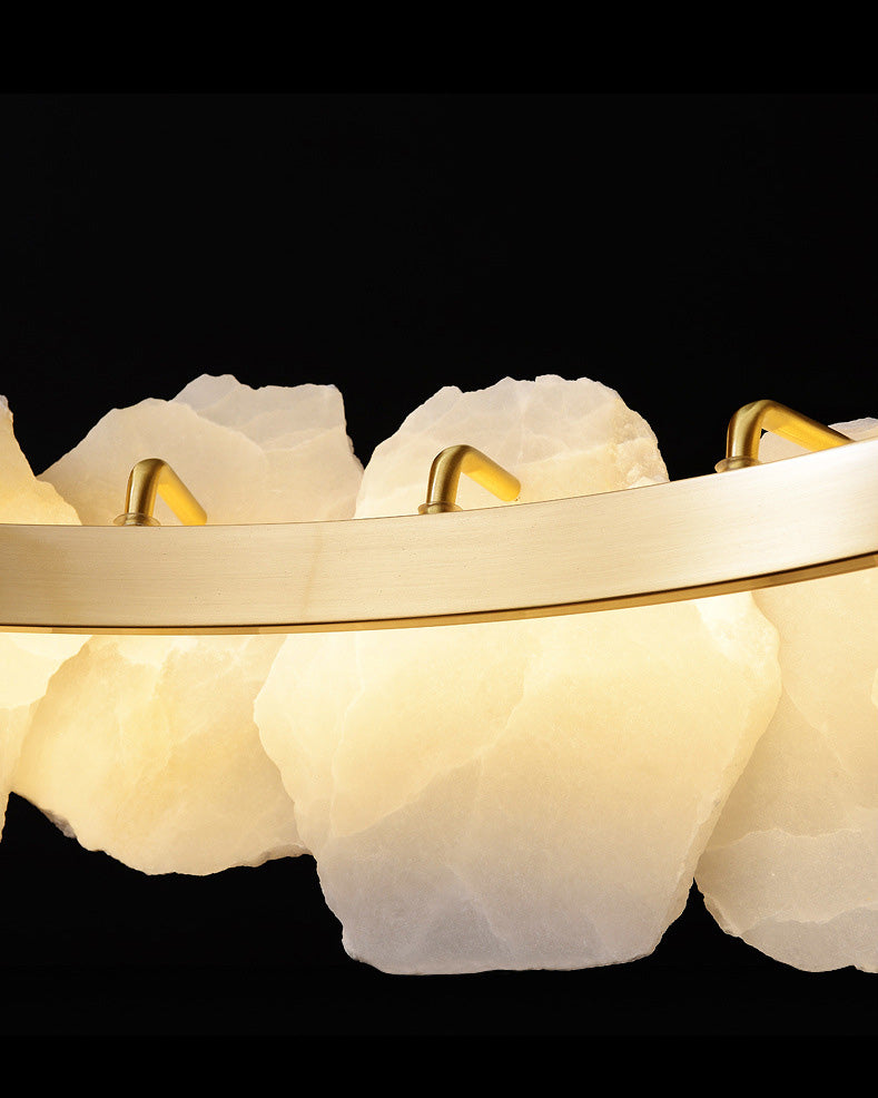Tiered Circular Alabaster Chandelier-Chandelier-Ø47"xH79"-Gold-Warm White