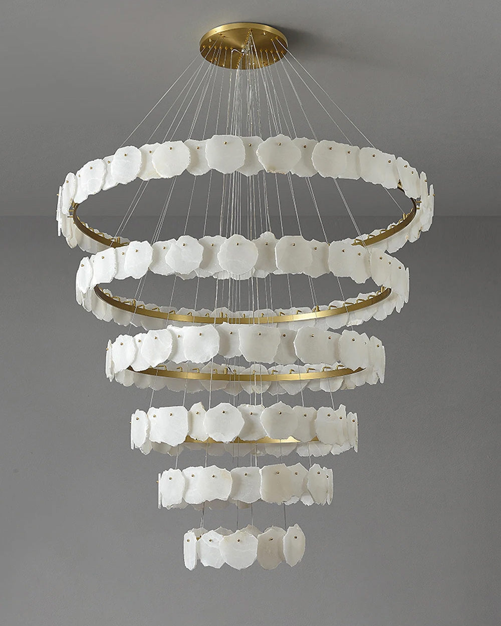 Tiered Circular Alabaster Chandelier-Chandelier-Ø47"xH79"-Gold-Warm White