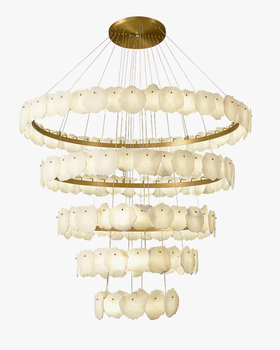 Modern Tiered Circular Alabaster Chandelier-Chandelier-Ø47"xH79"-Gold-Warm White