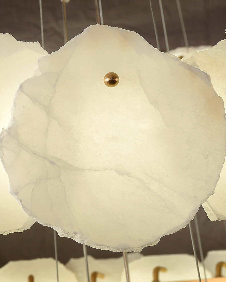 Tiered Circular Alabaster Chandelier-Chandelier-Ø47"xH79"-Gold-Warm White