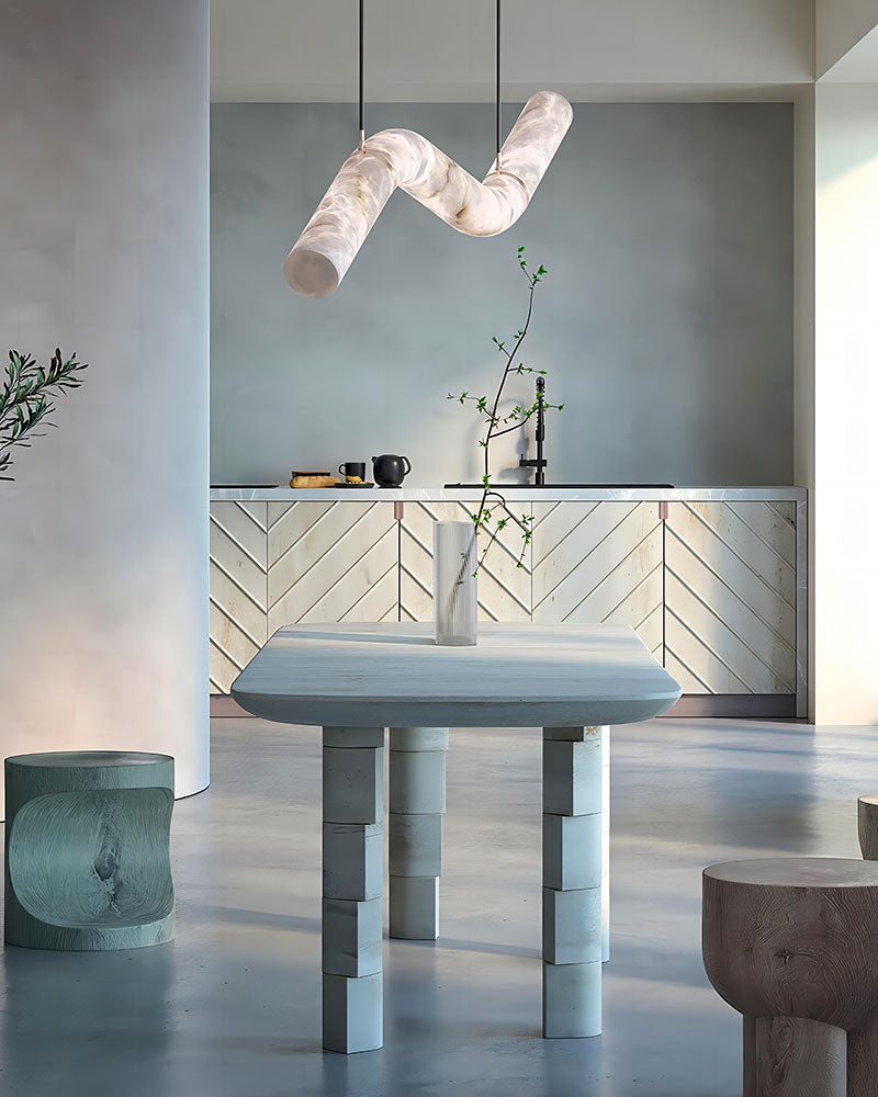 LED Linear Creative white Alabaster large copper Chandelier with straight/curved shape