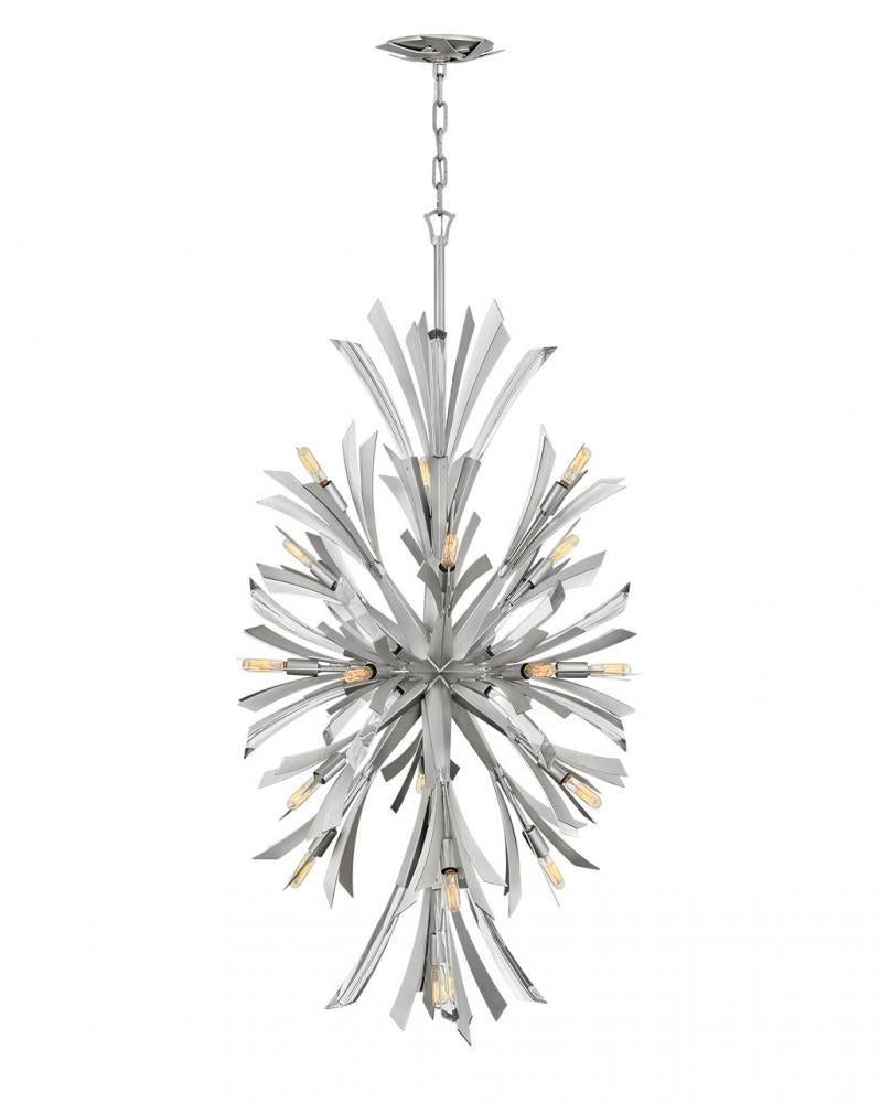 Decorative chandelier with metallic finish on a white background