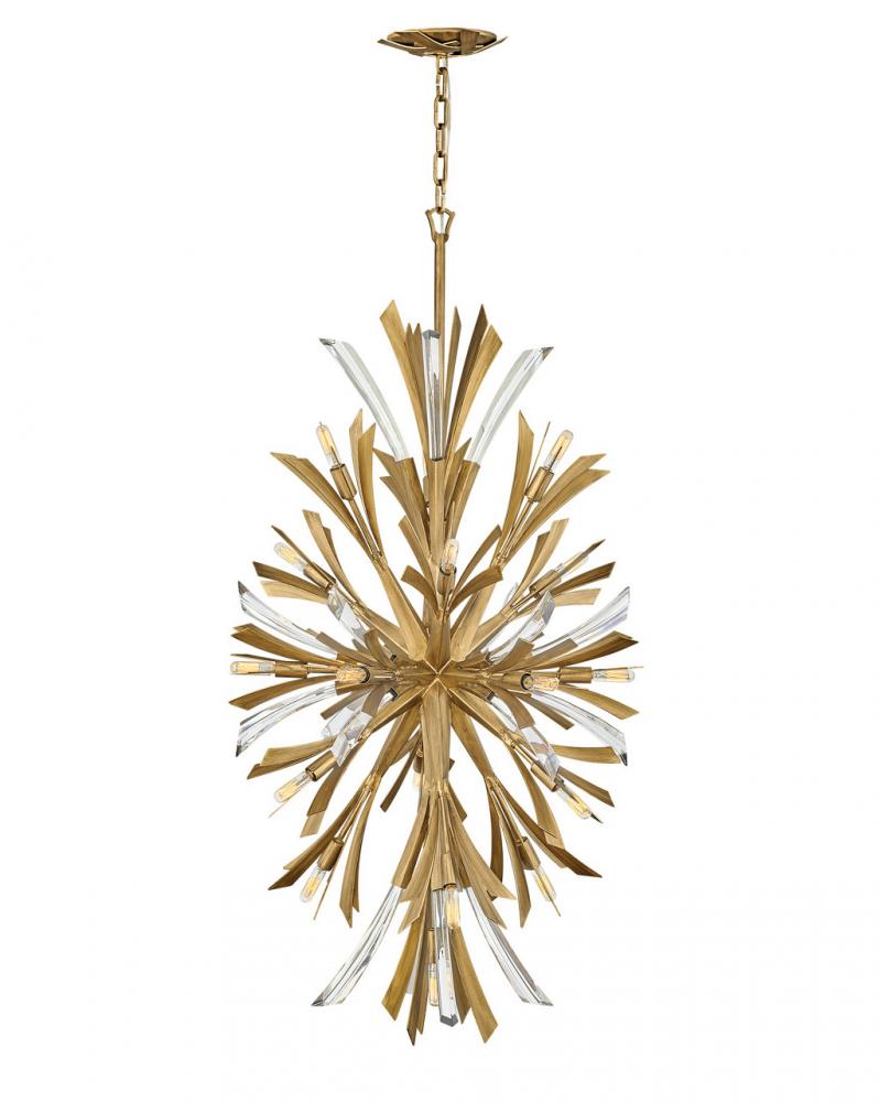 Decorative chandelier with gold and silver design on a white background