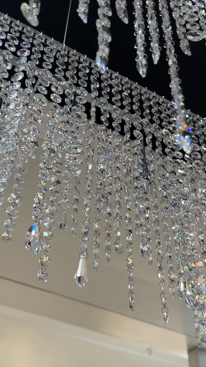 Tassel Rectangle Crystal Chandelier For Dining Room Island Kitchen-MEET LIGHTING